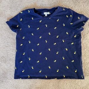 love, Fire Navy Blue Tee with Yellow Lemon Pattern